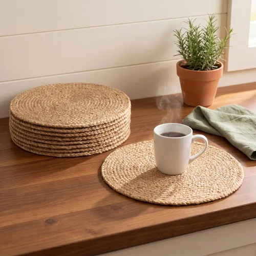 Vista 8 de Eco Crave - Juego de 2 manteles individuales redondos tejidos de yute, natural, 33 cm, estilo boho, rústico, de granja, tejido a mano