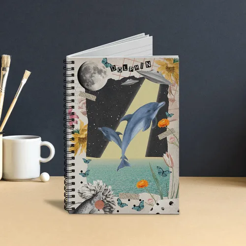Vista 6 de GOLEEX Blank Spiral Notebook Dolphin Journal Collage Ruled Lined Writing Weekly Monthly Planner Vintage Durable Soft Cover Notebooks School Work
