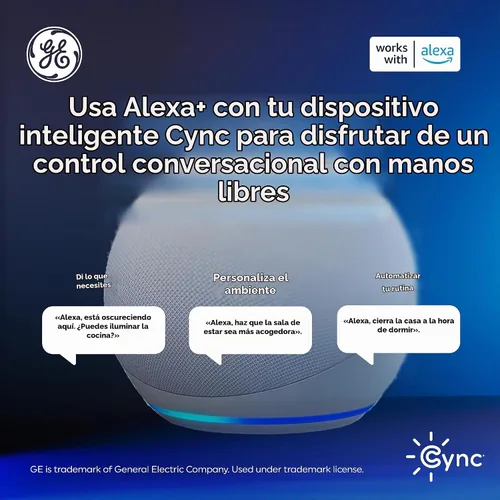 Vista 2 de Bombillas inteligentes GE Cync con efectos dinámicos LED A19, luces inteligentes Bluetooth y WiFi con cambio de color y sincronización de música