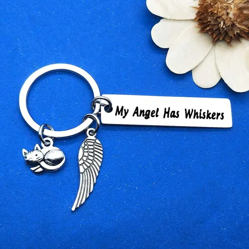 Vista 2 de Dabihu Llavero de regalo conmemorativo para mascotas, joyería de condolencias con bigotes en memoria de gatos, regalo de condolencias para amantes