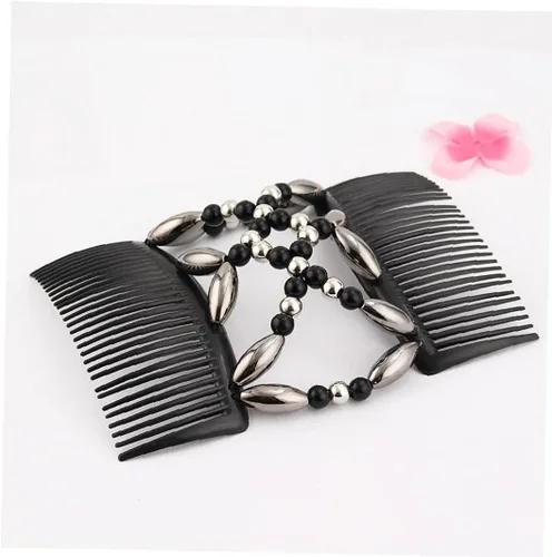 Vista 3 de Peines de pelo elásticos para el cabello, pinzas dobles elásticas para el cabello, herramienta de peinado de bricolaje para mujeres y niñas
