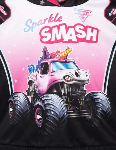 Vista 5 de Sudadera con capucha de forro polar Monster Jam para niños de pequeño a grande Grave Digger El Toro Loco Megalodon Sparkle Smash