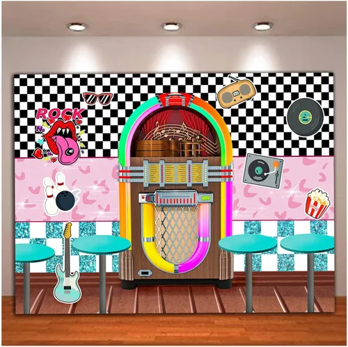 Vista 10 de XLL Fondo de fotografía de Sock Hop de los años 50 Back to 1950s Soda Shop Fondos de fotos Rock Roll Party 50s Retro Diner Time Rock Roll Decoración