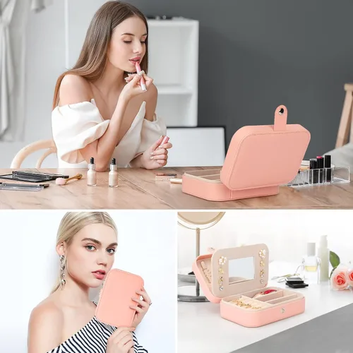 Vista 6 de Paquete de 3 cajas de joyería cajas de joyería para mujeres y organizador de joyas de viaje con espejo y caja de joyería pequeña caja organizadora