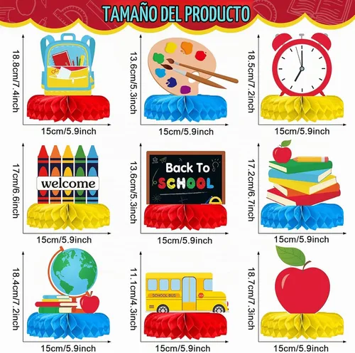 Vista 2 de Faccito 9 piezas de centros de mesa de regreso a la escuela, primer día de escuela, centros de mesa de panal listos para la escuela, fiesta, aula