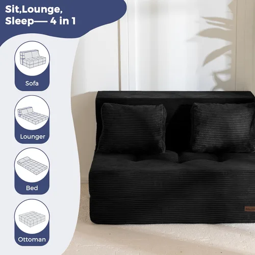 Vista 8 de MAXYOYO - Sofá cama convertible, sofá biplaza plegable con almohada, 4 en 1, sofá plegable copetudo, sofá de espuma para el suelo, silla perezosa