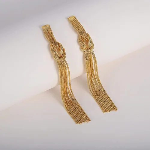 Vista 7 de CLASSYZINT Pendientes largos con borlas doradas para mujer