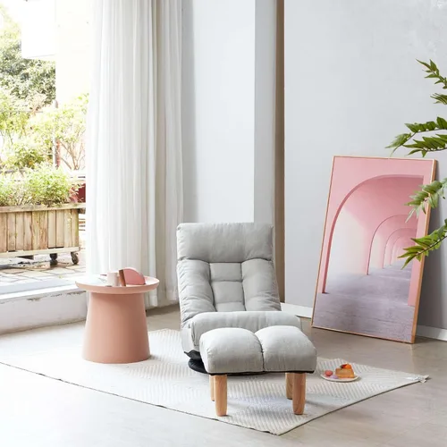 Vista 5 de Sofá de piso con reposapiés, sofá giratorio perezoso silla de ocio con respaldo ajustable para sala de estar, gris
