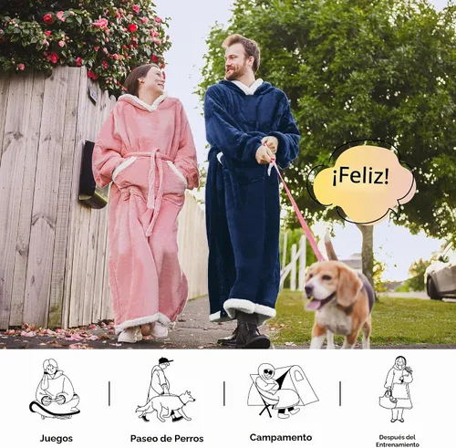 Vista 5 de Bedsure Manta Ponible con Capucha, Sudadera Larga con Capucha como Regalos de Navidad y Cumpleaños para Hombres, Acogedora Sudadera con Capucha Azul