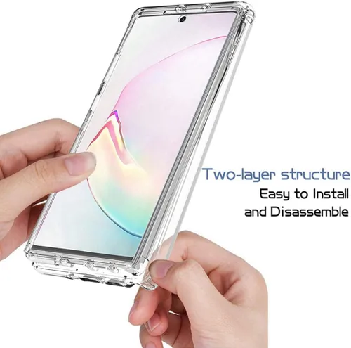 Vista 4 de Funda para teléfono Galaxy Note 10 Plus SM-N975U con protector de pantalla de vidrio templado, carcasa protectora de cuerpo completo transparente