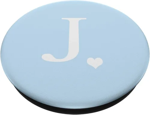 Vista 2 de Letra inicial J corazón Monograma sobre pastel azul claro PopSockets agarre y soporte para teléfonos y tabletas, Negro