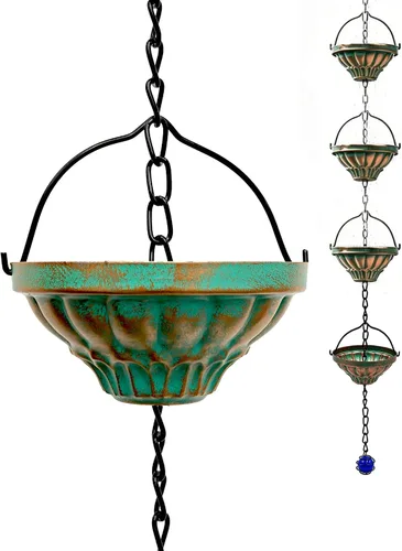Vista 10 de Rain Catcher Chain Fluted Cup Metal Downspout Replacement Bronze-Bell