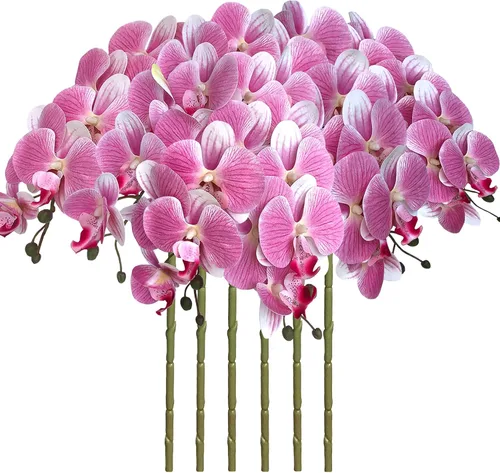 Vista 17 de FagusHome Flores de Phalaenopsis Artificiales de 32 Pulgadas 6 Piezas Tallos de Flores de Orquídeas Artificiales para Decoración del Hogar (Azul)