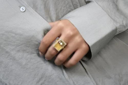 Vista 2 de Unique Yellow Quartz Ring - Lemon Quartz in 925 Sterling Silver - Gorgeous Statement Rings for Women - Jewelry for Weddings, Parties, Engagements