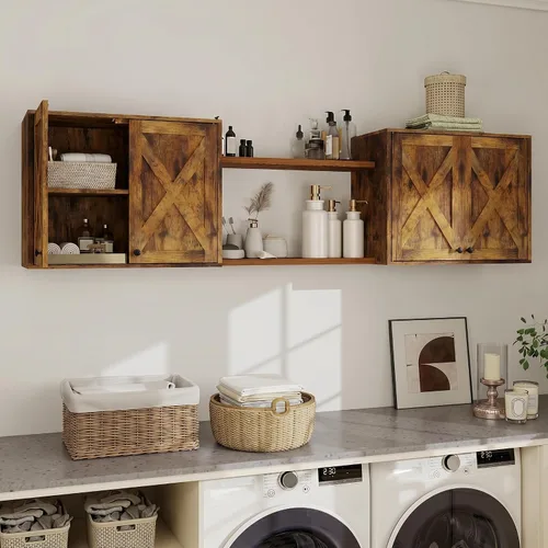 Vista 6 de YOURLITE Gabinete de lavandería, gabinete de medicinas, organizador de granja montado en la pared con estantes para baño y cocina sobre el inodoro