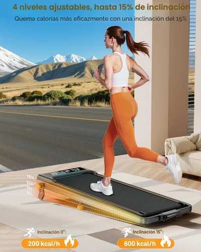 Vista 2 de Treadmill Walking Pad with 15% Incline/Handle Bar/2 LED Display, 3.5HP Portable Treadmills for Home Small, Foldable Walking Pad Treadmill 350+lb