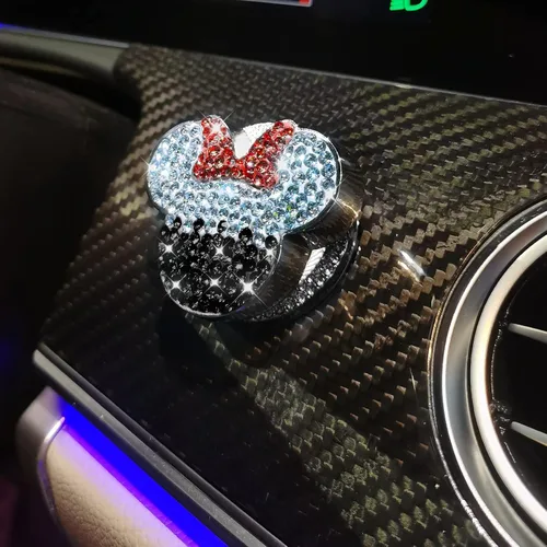 Vista 5 de Pangpai Accesorios Lindos de Cubierta de Botón de Arranque, Cubierta de Botón de Arranque de Motor de Cristal Brillante, Adhesivo Interior de Negro