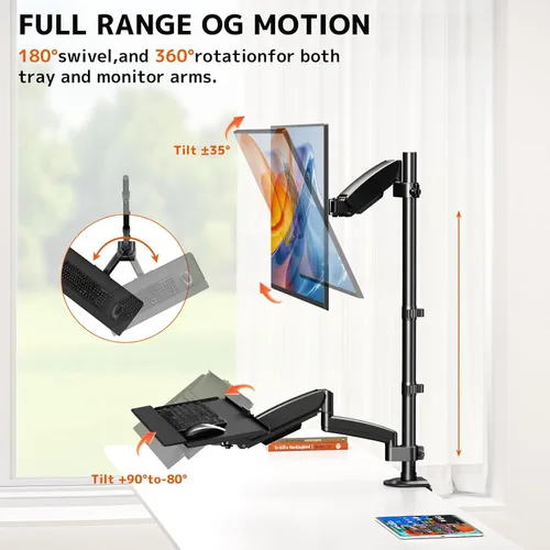 Vista 3 de PUTORSEN Soporte de escritorio para monitor de pie sentado para pantallas de 17 a 32 pulgadas, brazo articulado de movimiento completo ajustable