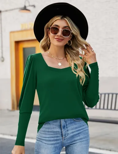 Vista 3 de Ivicoer Puff Sleeve Fall Tops Cozy Shirts Long Sleeve Blouse Tunics Shirt for Women Dressy S-XXL