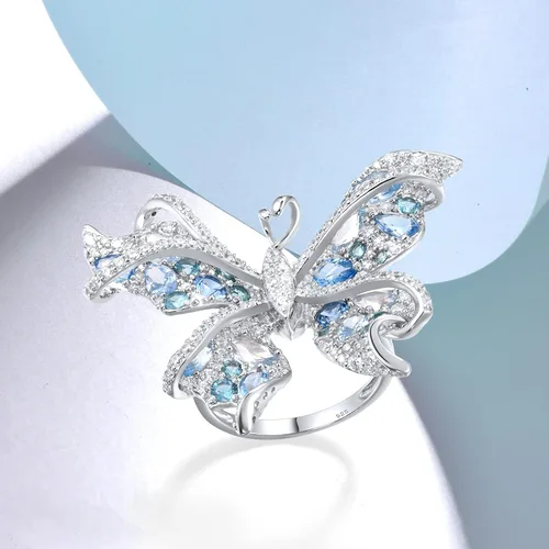 Vista 3 de Santuzza Anillo de mariposa de plata de ley para mujer