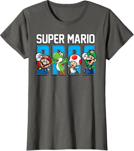 Vista 8 de Super Mario Bros Characters Letter Fill Graphic T-Shirt Camiseta, Negro