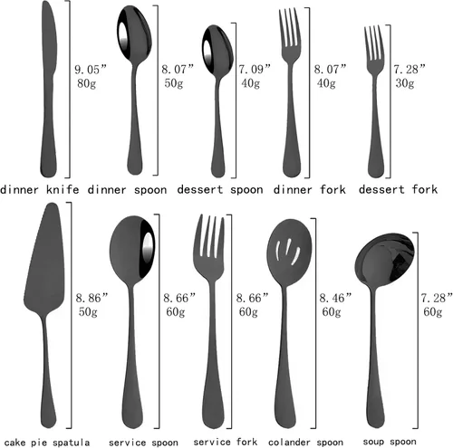 Vista 4 de JASHII Juego de cubiertos de 25 piezas con tenedor y cuchara con utensilios para servir para 4, cubiertos de acero inoxidable de grado alimenticio