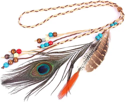 Vista 5 de CAKURE Diadema de plumas estilo bohemio extensiones de cabello de plumas gitanas diadema para festivales diadema de plumas indias accesorios