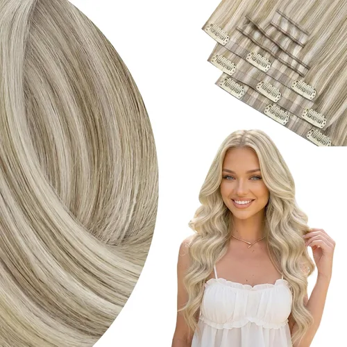 Vista 66 de Ve Sunny Extensiones de cabello clip-in de cabello humano real con reflejos, extensiones de cabello con clip para cabello corto, marrón oscuro