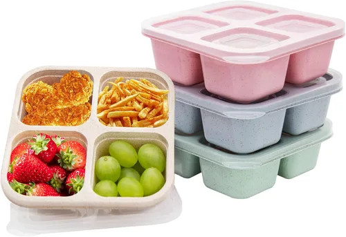 Vista 11 de Paquete de 4 cajas de almuerzo Bento, contenedores de preparación de comida de 2 compartimentos con tapas, aptos para microondas y lavavajillas