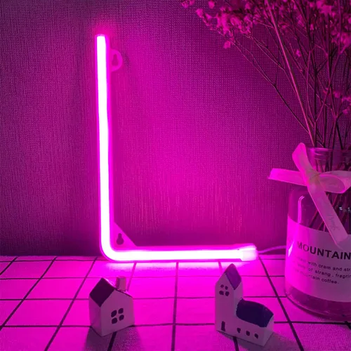 Vista 19 de Letras de neón rosadas, letreros LED que funcionan con pilas, luces LED del alfabeto, letrero de marquesina, letras decorativas de marquesina, luces