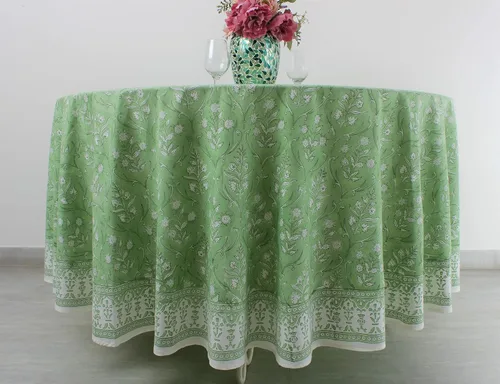 Vista 15 de Mantel redondo con estampado de bloque a mano, 100% algodón, reutilizable, color verde espárragos, 60 pulgadas, mantel decorativo para uso diario