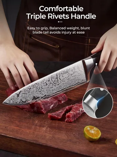 Vista 6 de D.Perlla - Juego de cuchillos de cocina con tecnología avanzada de autoafilado, juego de cuchillos de textura ondulada de 14 piezas con bloque