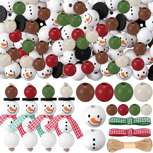 Vista 9 de Yulejo 180 Pcs Christmas Snowman Wooden Plaid Bead Winter Xmas, Blue