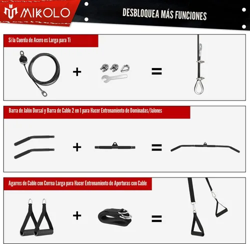Vista 4 de Mikolo - Sistema de polea de elevación de peso mejorado - Anexos de polea LAT con cable de longitud ajustable para entrenamiento de cuerpo completo