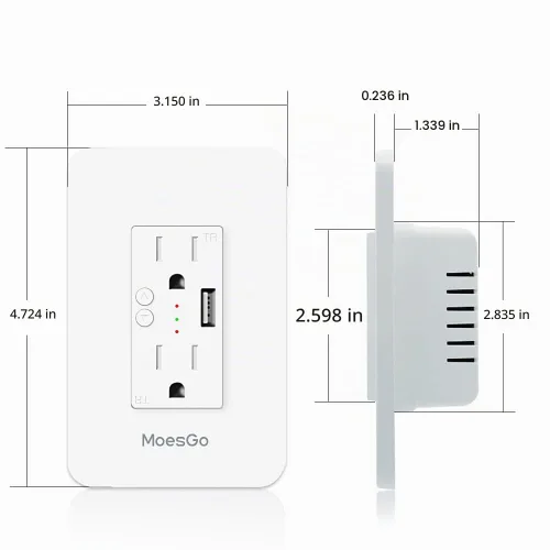 Vista 7 de MoesGo Toma de corriente inteligente de pared con USB, enchufe WiFi con 2 tomas de corriente, control dividido de 15 amperios, control remoto Smart