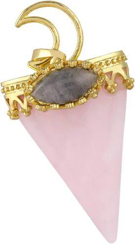Vista 7 de TUMBEELLUWA Collar con colgante de piedra de cristal curativo natural para hombres y mujeres, collar cónico de reiki con piedra de labraorita ovalada