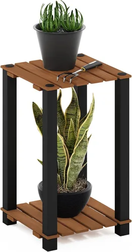 Vista 10 de Furinno Pangkor Turn-N-Tube - Estante de madera para plantas de interior y exterior de 3 niveles con postes cuadrados, color natural/negro
