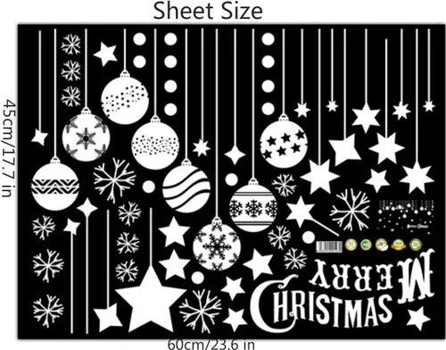 Vista 5 de Calcomanías de ventana de Navidad, adhesivos de ventana de invierno, decoraciones de copos de nieve de estrella blanca, calcomanía navideña navideña