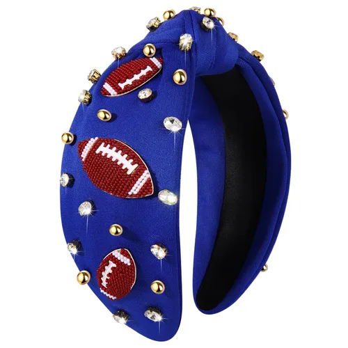 Vista 16 de Diadema de fútbol para mujer, accesorios de fútbol con cuentas de diamantes de imitación, diadema anudada con cristales adornados para el día
