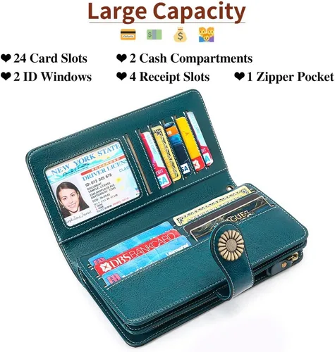 Vista 3 de SENDEFN Billeteras de cuero para mujer, tarjetero de crédito con bloqueo RFID, pulsera de gran capacidad with RFID Blocking, Large Capacity