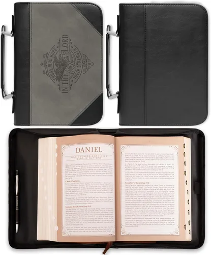 Vista 2 de Christian Art Gifts Funda de cuero vegano para la Biblia clásica de las Escrituras para hombres: versículo bíblico inspirador Hope in the Lord