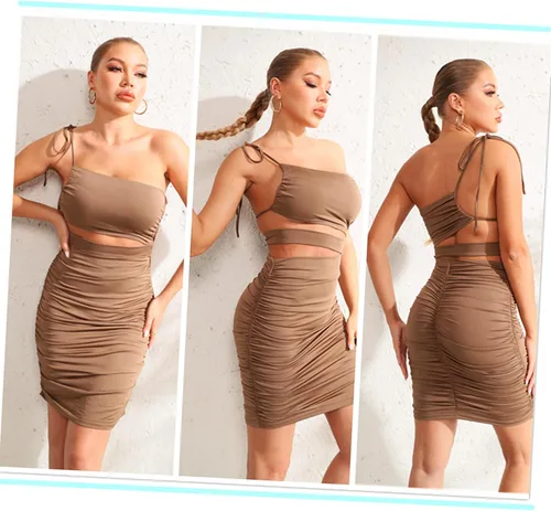 Vista 5 de D&M Vestidos de fiesta de club con tirantes delgados y espalda descubierta, sexy fruncido para mujer