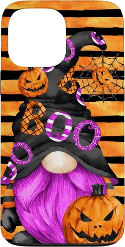 Vista 23 de iPhone 16 Halloween Gnome With Purple Beard Women Pumpkin Witchy Boo Case