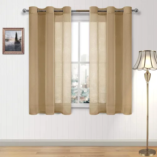 Vista 67 de DWCN Cortinas traslúcidas color verde frijol para sala de estar y dormitorio - Cortinas voile con aspecto de lino sintético con ojales en la parte