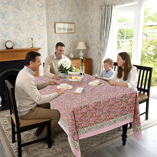 Vista 186 de Ridhi Mantel cuadrado con estampado de bloques de mano de caléndula ámbar