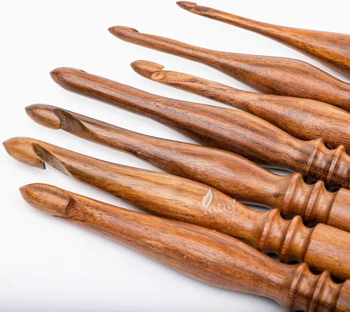 Vista 9 de INTAJ Gancho de ganchillo de madera hecho a mano – Juego de ganchos de ganchillo de aguja de palisandro – Aguja de tejer para manualidades de hilo