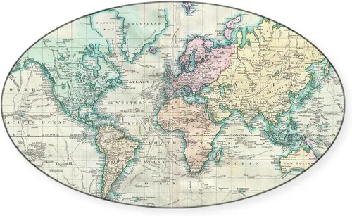 Vista 4 de CafePress Vintage Map of the World (1 pegatina ovalada para parachoques de coche)