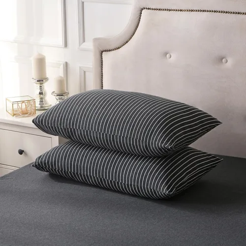 Vista 8 de PURE ERA Fundas de almohada de punto jersey 100% algodón tipo camiseta, súper suaves, cómodas, transpirables, juego de 2, estándar 20" x 26", rayas