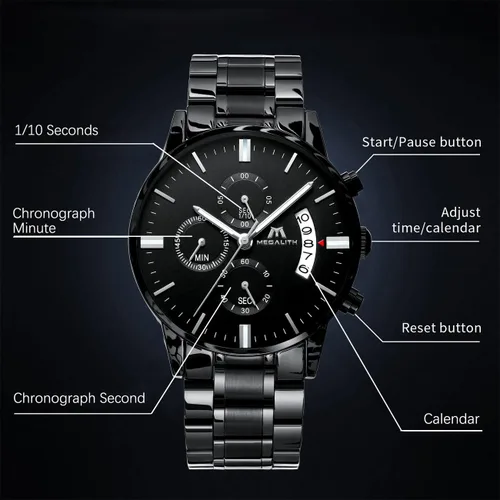 Vista 4 de MEGALITH Mens Watches 45mm Chronograph Quartz Mens Wrist Watches Stainless Steel Waterproof Business Dress Watches for Men Luminous Date Gifts for
