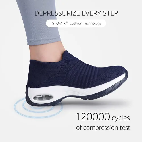 Vista 5 de STQ - Tenis para caminar, sin cordones, de malla transpirable, cómodos, a la moda, mocasines con plataforma de cuña para mujer